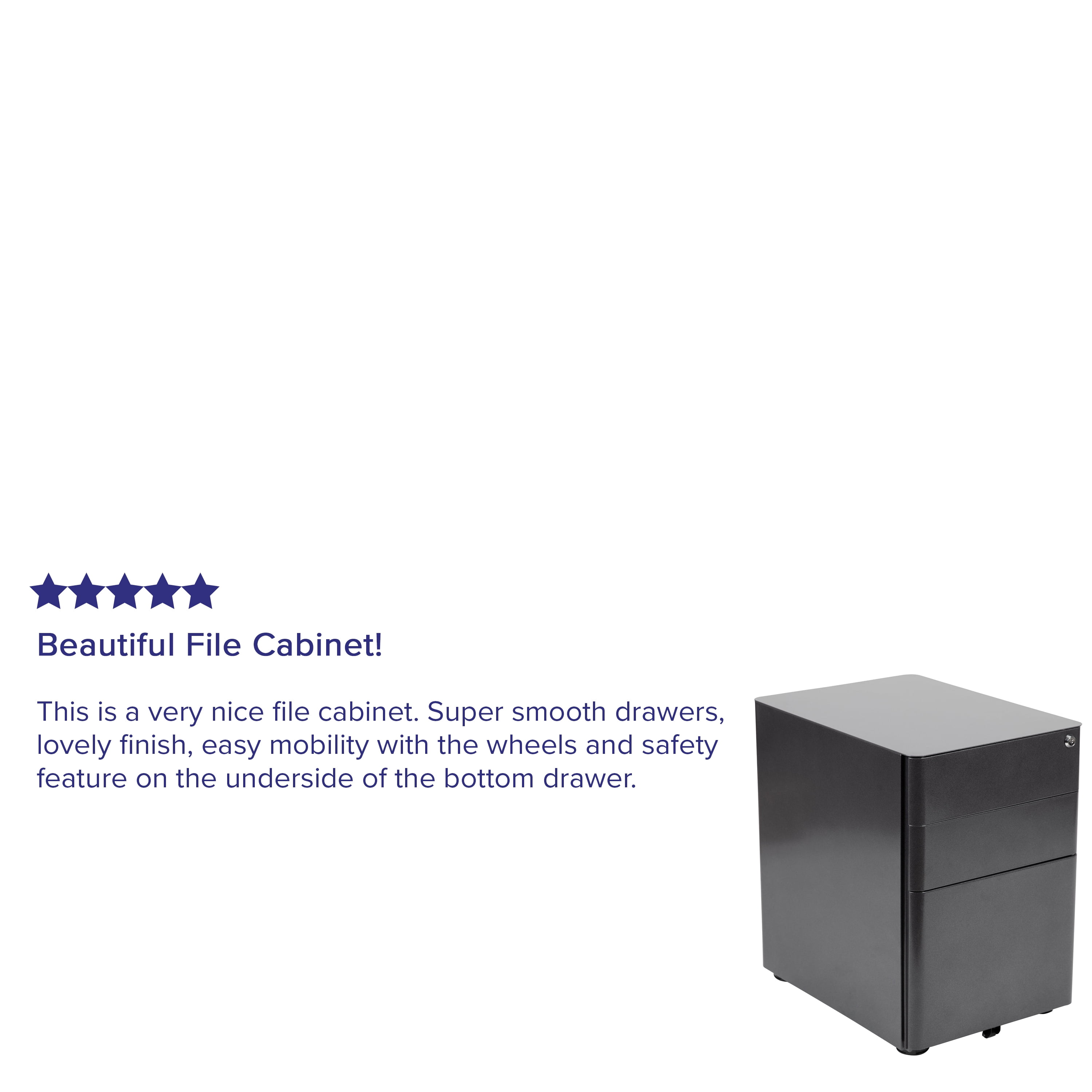 Flash Furniture Warner Modern 3-Drawer Mobile Locking Filing Cabinet with Anti-Tilt Mechanism and Hanging Drawer for Legal & Letter Files, Black