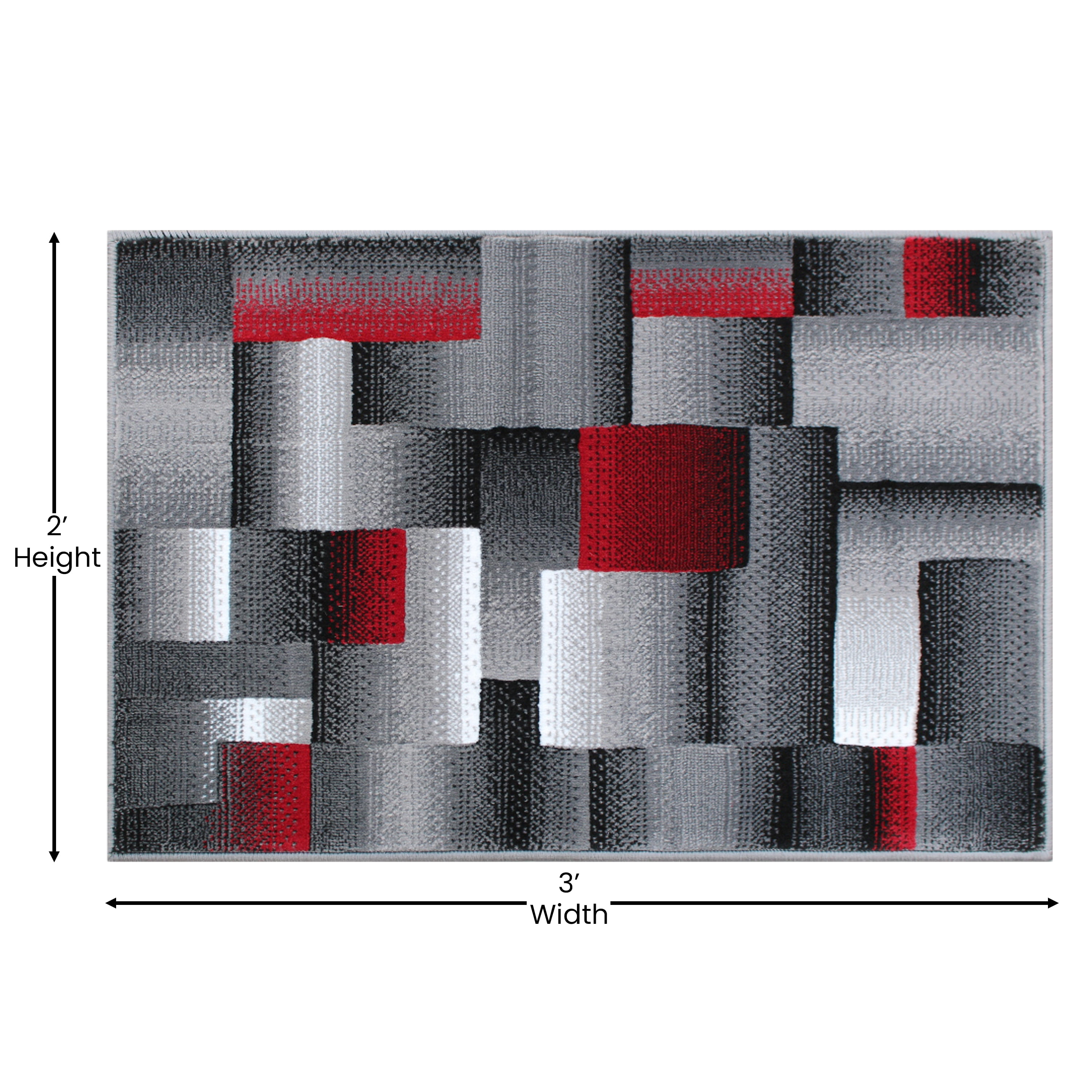 BizChair Modern Contemporary Mat Area Rug, Red Grey Black (2 Feet X 3 Feet) Mat