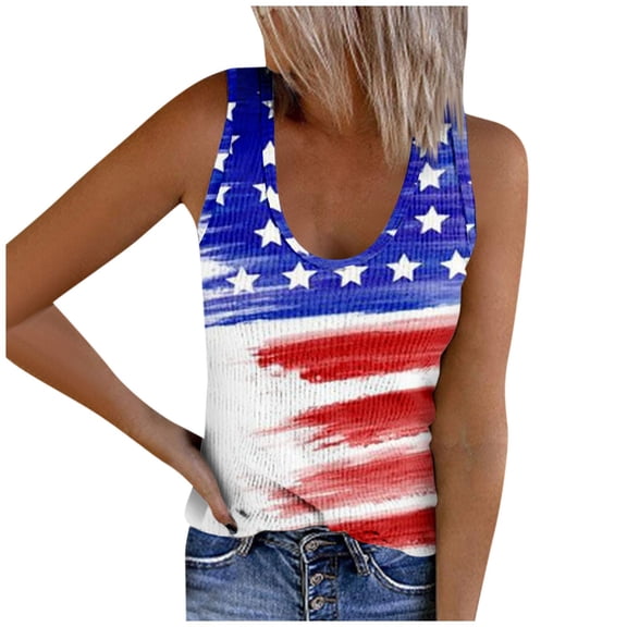 Pimfylm Independence Day Tank Top for Womens 4th of July USA Graphic Tanks Ladies Patriotic Outfit(Dark Blue,L)