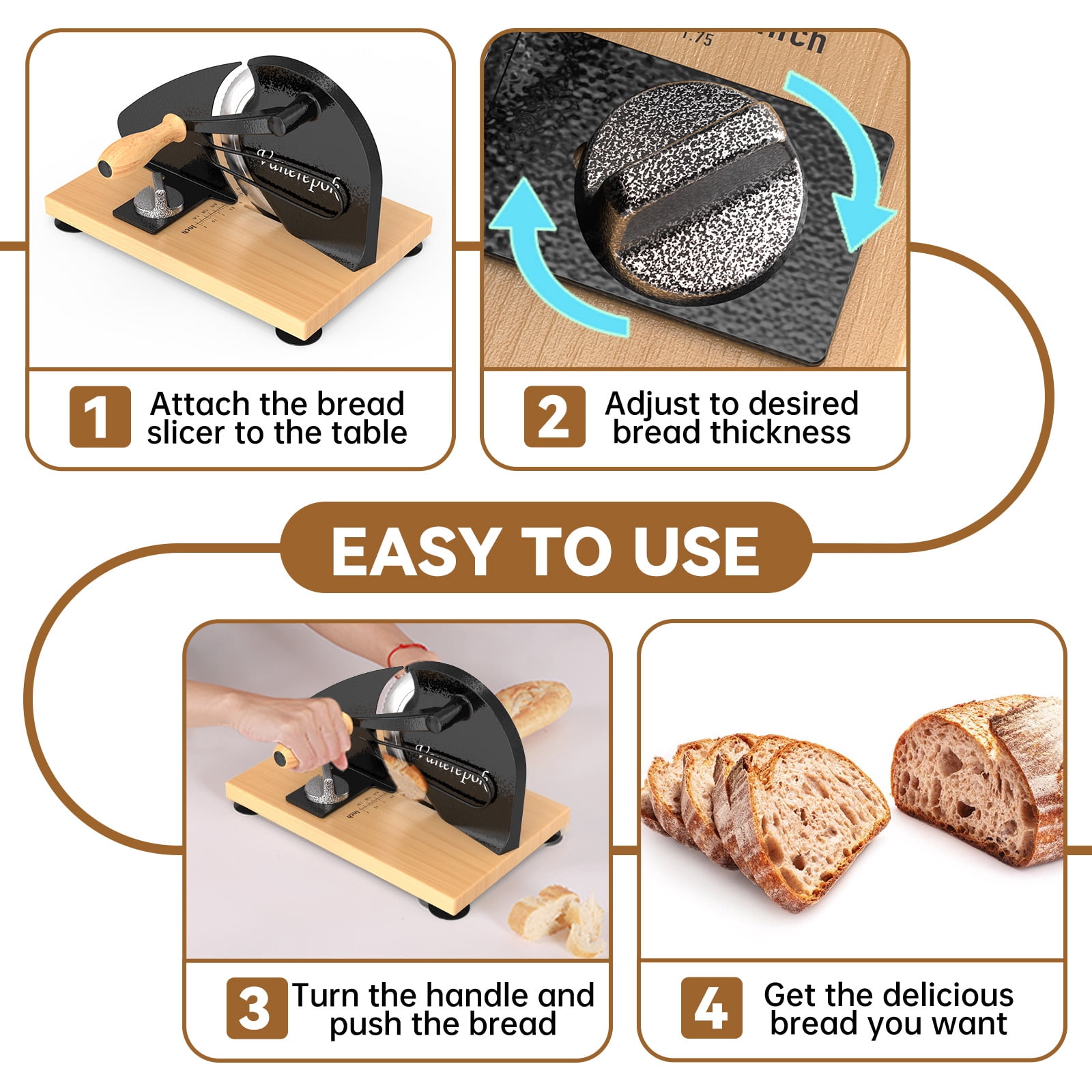 Manual Bread Slicer for Homemade Sourdough Hand Crank Cutter Adjustable Thickness