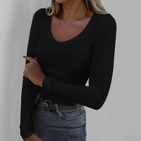 SNKSDGM Women's Plus Casual Easter Shirts Womens Tops Dressy Womens Long Sleeve Shirts Square Neck Slim fit Basic Tops Casual Ribbed Thermal Undershirts Tee Shirts for Women Dressy Casual