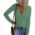 thumbnail image 2 of XFLWAM Women Long Sleeve V Neck Button Up Solid Color Tops Trendy Slim Fit Ribbed Knit Tunic Blouses Casual Henley Shirts Green L, 2 of 9