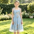 thumbnail image 2 of FYDUU Embroidery Flower Girl Dress for Kids Wedding Bridesmaid Tulle Dresses Sleeveless Bowknot Princess Pageant Birthday Party Gown 7-8 Years, 2 of 4