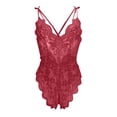 thumbnail image 1 of Lencería de mujer SCZ babydoll de encaje con cuello en V vino M, 1 of 3
