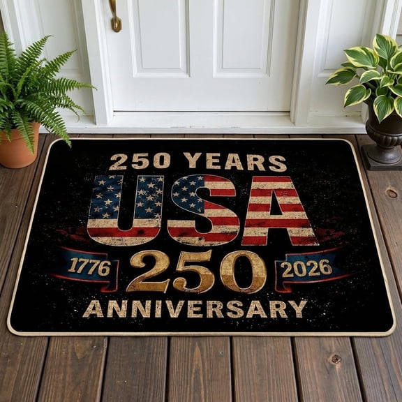 250 Anniversary Door Mat, Personalized Patriotic Doormat, atriotic Vintage USA Anniversary 250th Red Non-Slip Dirt Trapper Doormats for Floor, House Warming Gifts Home, Ideas