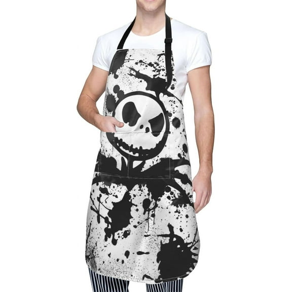 Christmas Skellington Adjustable Bb Apron For Men and Women Chefs,Waterproof Double Pocket Cooking Kitchen Studio Apron