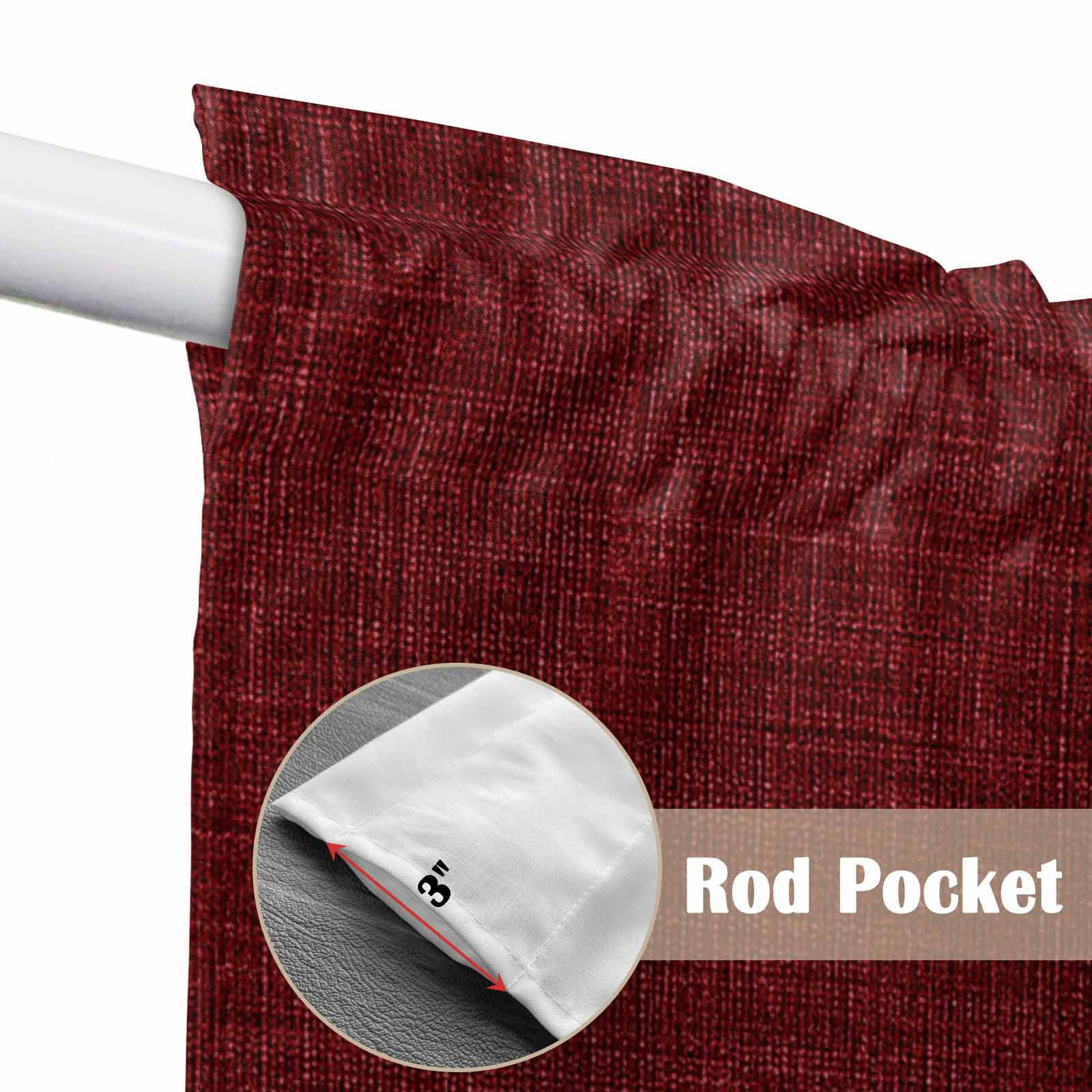 Swag Valance Curtains for Windows, Vintage Dark Red Light Filtering Kitchen Curtains, Farmhouse Retro Solid Color Linen Texture Window Treatment Valances for Living Room, 36x36 - 2 PCS