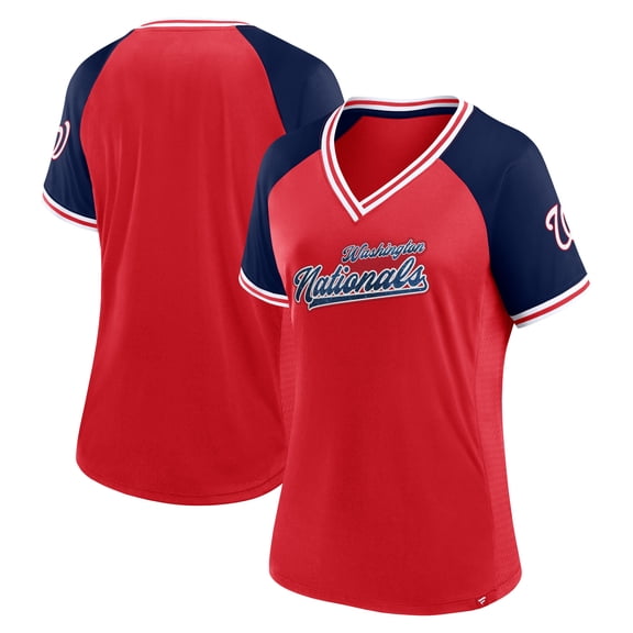 Women's Fanatics Red Washington Nationals Glitz & Glam League Diva Raglan V-Neck T-Shirt