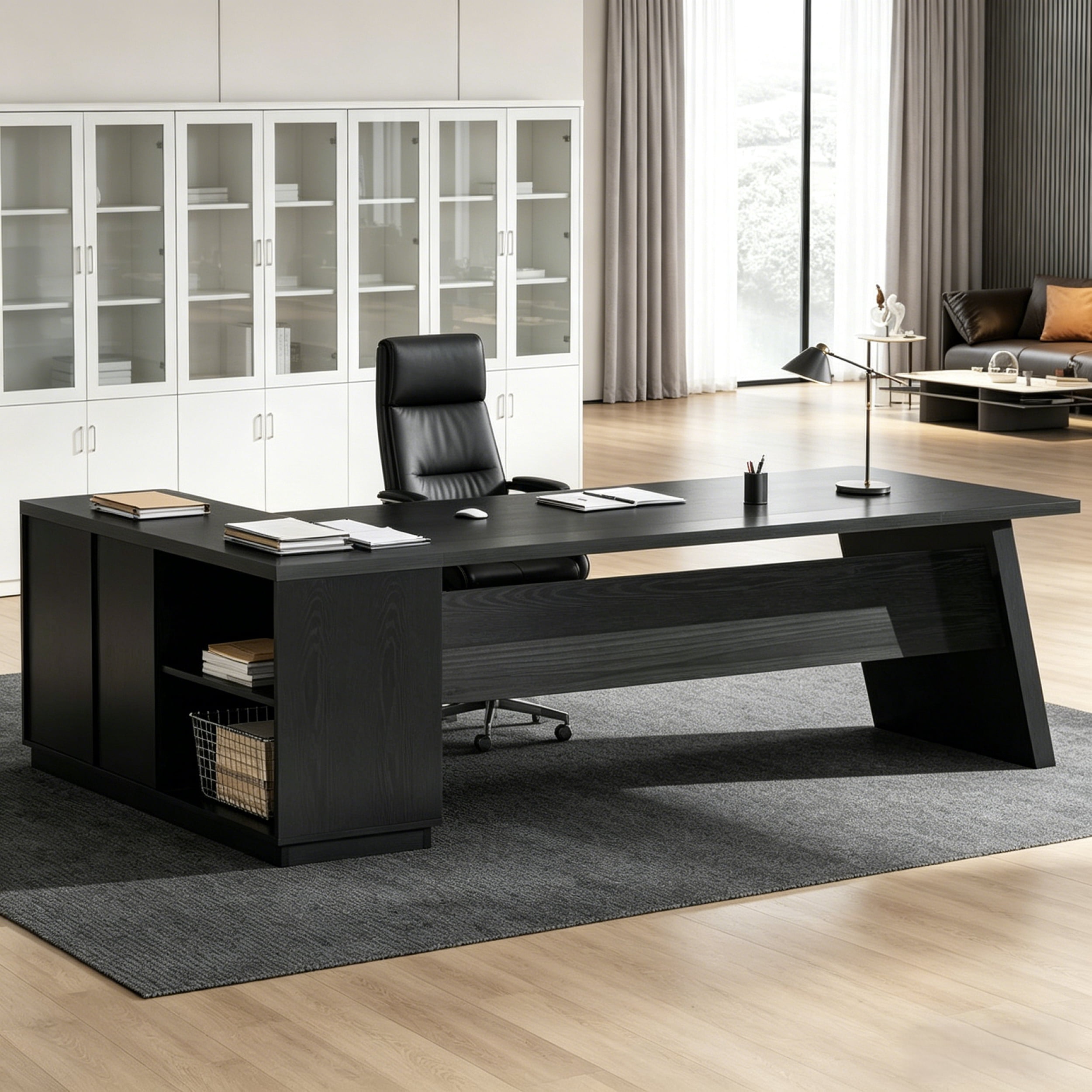 Fnova 78" L-Shaped Executive Desk with Drawers, Large Office Desk with Storage, Modern Business Desk for Home Office and Commercial Use