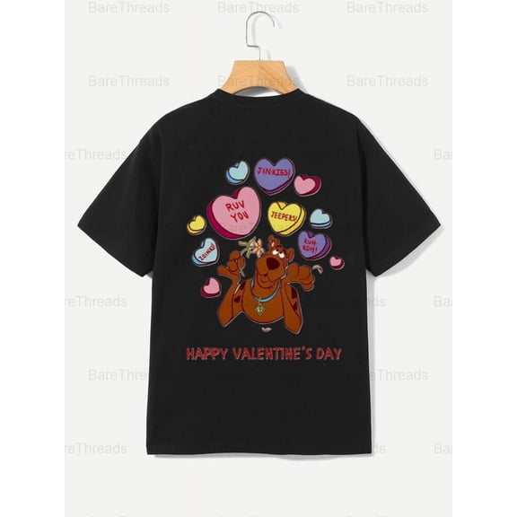 Happy Valentine's Day T-Shirt - Cartoon Hearts Graphic Tee - Gift for Scooby Fans , For Men/Women,Up to 5XL