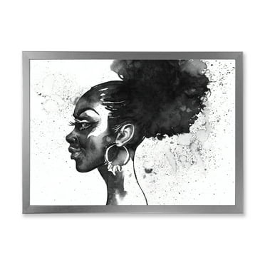Designart 'Black and White Portrait of African American Woman I' Modern Framed Art Print
