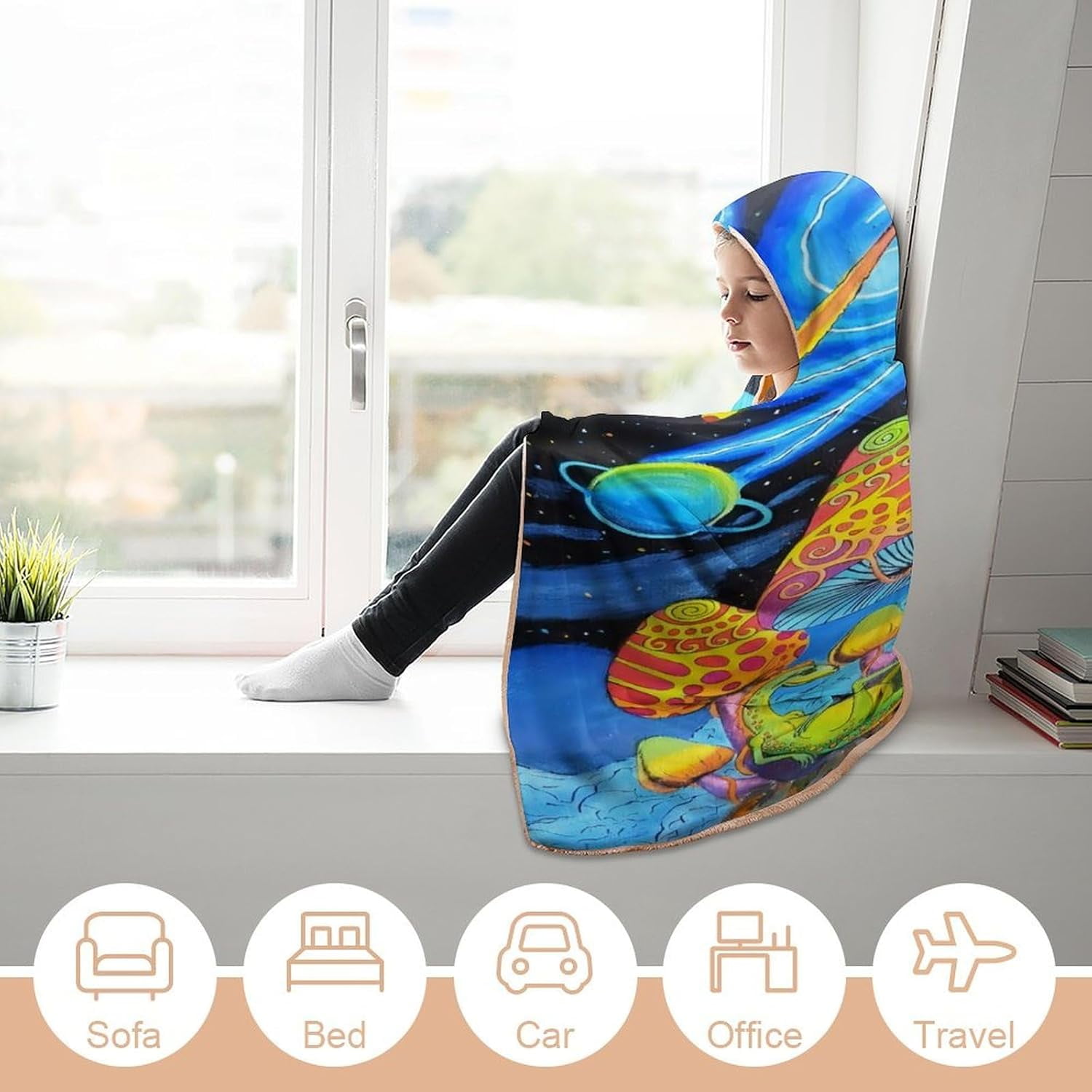Mushroom Wearable Hooded Blanket for Adult, Mushroom Gifts for Women Men Hippie Poncho Wearable Blanket Hoodies