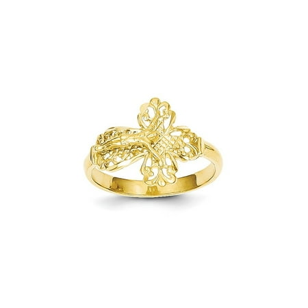 - Solid 14k Yellow Gold Diamond-Cut Crucifix Cross Ring (2mm) - Size 4