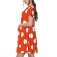 thumbnail image 2 of Picia Orange And White Polka Dot1 Pattern Women's Short Sleeve Summer Dress Pleated Loose Swing Knee Length Short Sleeve Swing Dresses, 2 of 6