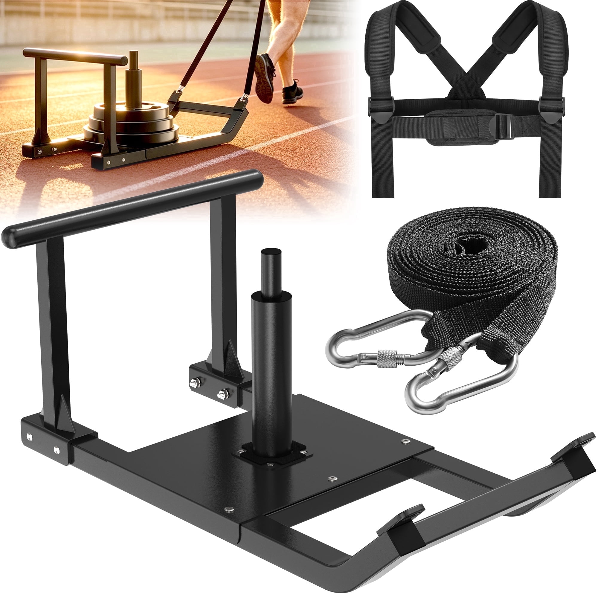 GanFindX Workout Sled, Weight Sled for Strength Training with Harness Strap, Fits 1" & 2" Weight Plates, 350 LBS Capacity, Speed & Power Training Equipment, Black