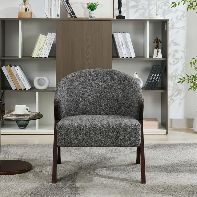 QinaQin Sillón accent mid century de tela lino con estructura de madera, asiento cómodo tapizado para sala, recámara o rincón de lectura, fácil armado