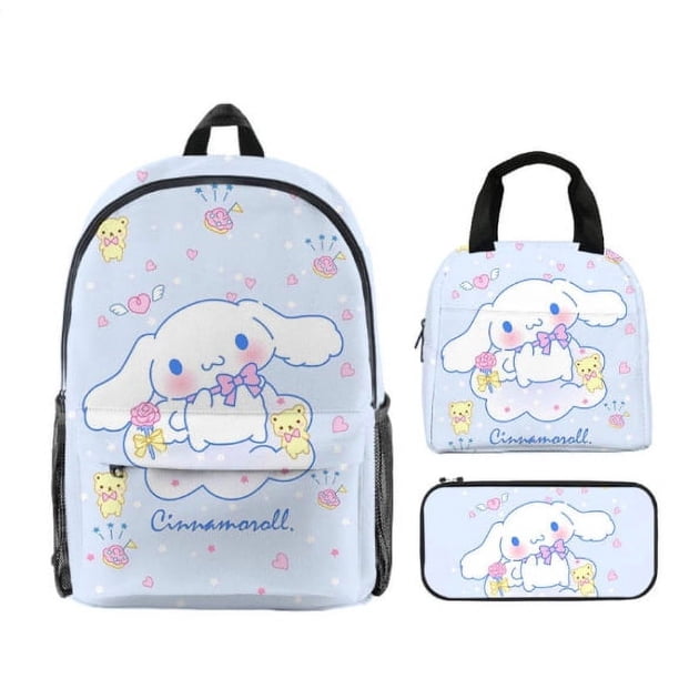 Mochila Hello Kitty bolsa de almuerzo estuche de lápices Anime mercancía escuela primaria estudiante mochila conjunto de tres piezas bolsa de hielo de dibujos animados bolsa de comida bolsa de comida