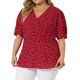 thumbnail image 1 of Women's Plus Size PolDots Blouses V Neck Button Front Short Sleeve Wrap Peplum Top Red 3X, 1 of 7