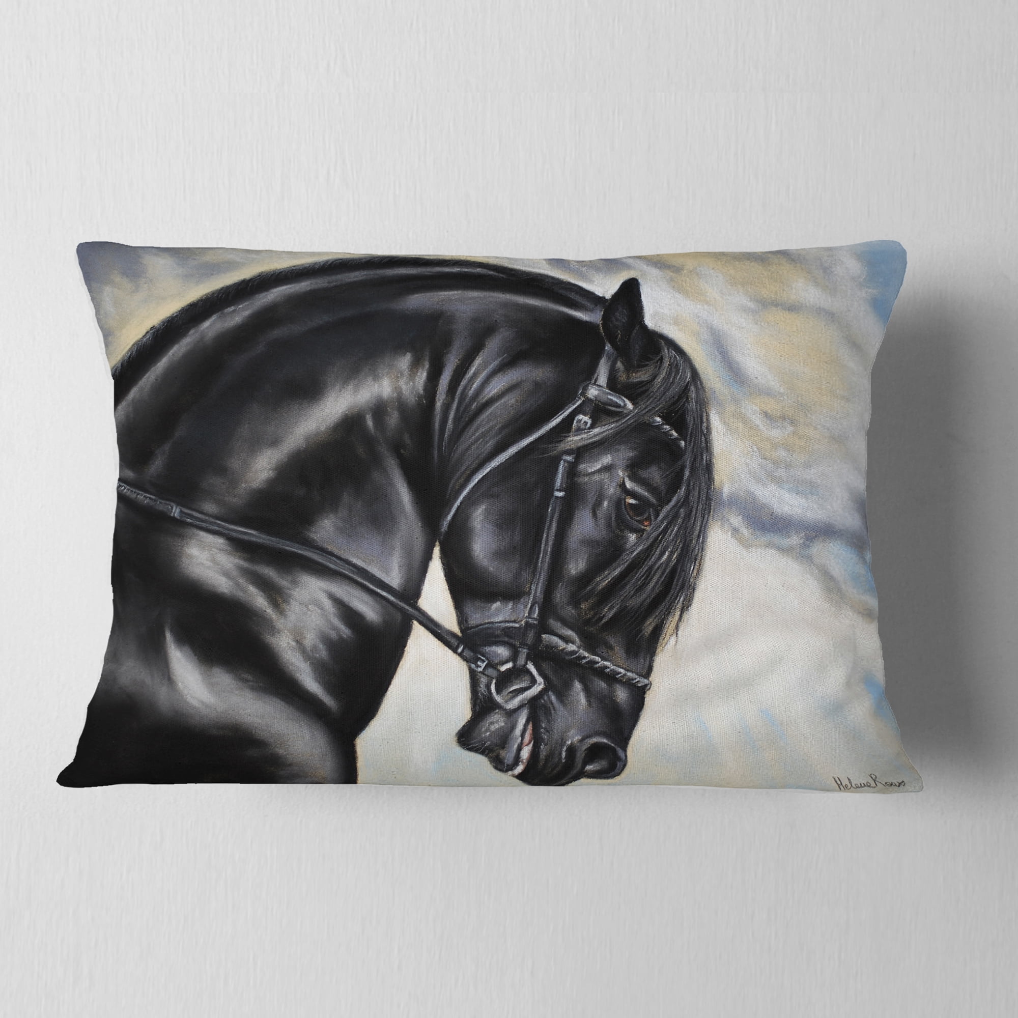 Designart Friesian Horse Painting - Animal Throw Pillow - 12x20