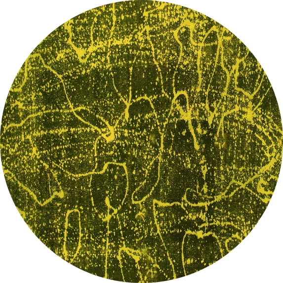 Ahgly Company Indoor Round Abstract Yellow Modern Area Rugs, 8' Round