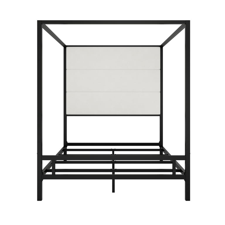 Euroco Queen Canopy Bed with Upholstered Headboard, Black photo 6
