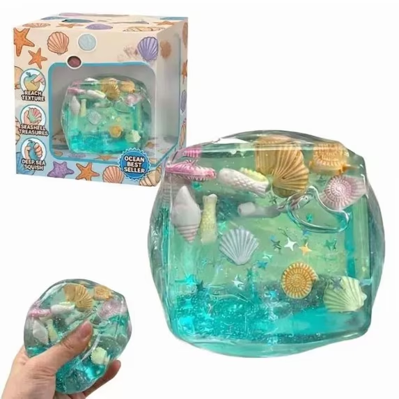 Ice Cubes Stress Balls with Marine Shells, Soft Slow Rise Squishy Stress Relief Sensory Toy, Squeeze Hand Fidget Toys for Adults, Calming Anxiety Relief Hand Grip Ball for, Classroom Prizes(Blue)