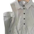 thumbnail image 4 of Camisa con hombros descubiertos para mujer, blusa con botones y cuello vuelto, Top a rayas de manga larga para camisa de verano S, 4 of 8