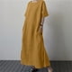 thumbnail image 2 of Vestido largo de lino para mujer talla grande - Cintura con cordón, abertura, manga corta, informal, 2 of 6