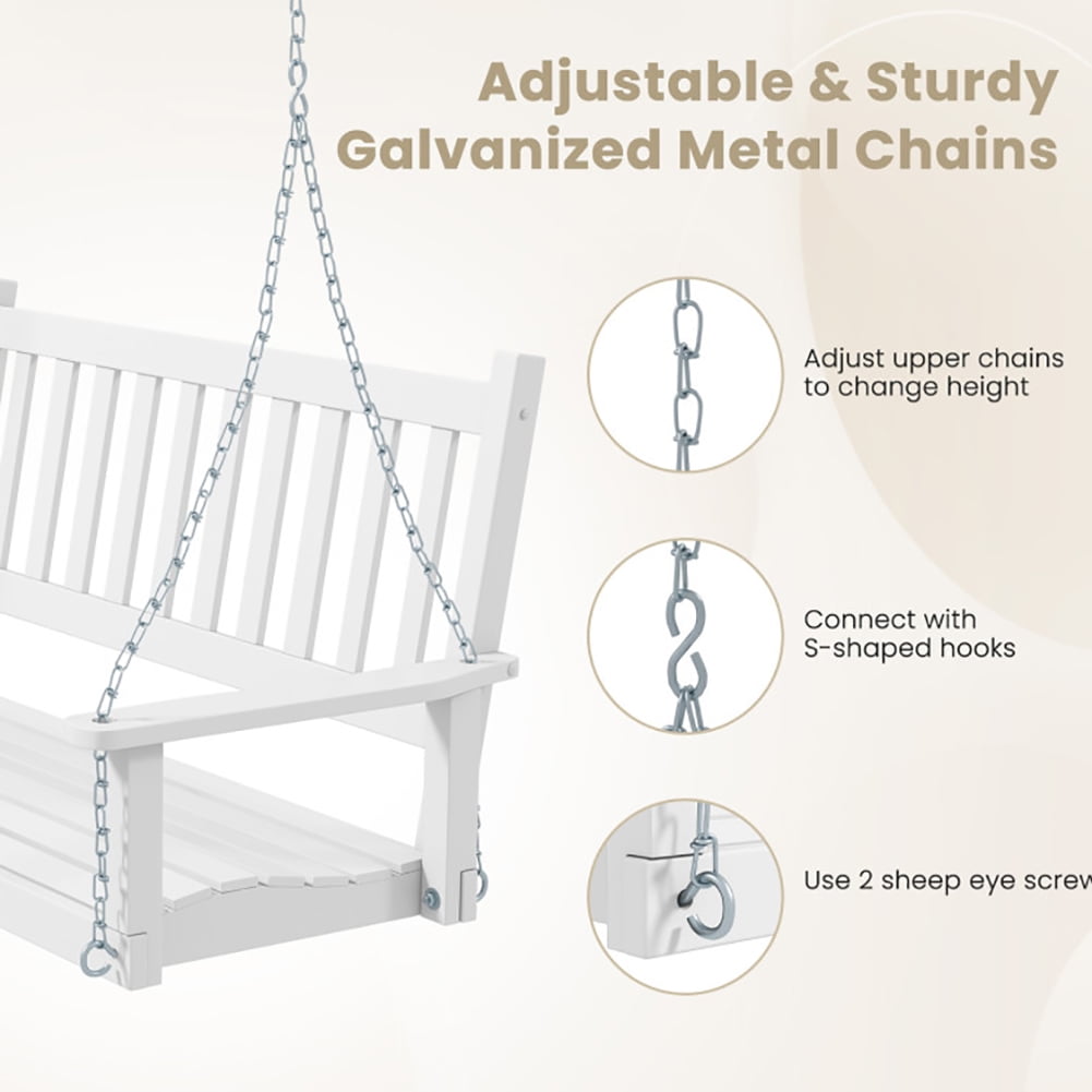 Aimee Lii 3-Person Wooden Outdoor Porch Swing with 800 lbs Weight Capacity, Swing Chair Outdoor, White Aimee Lii 3-Person Wooden Outdoor Porch Swing with 800 lbs Weight Capacity, Swing Chair Outdoor, White