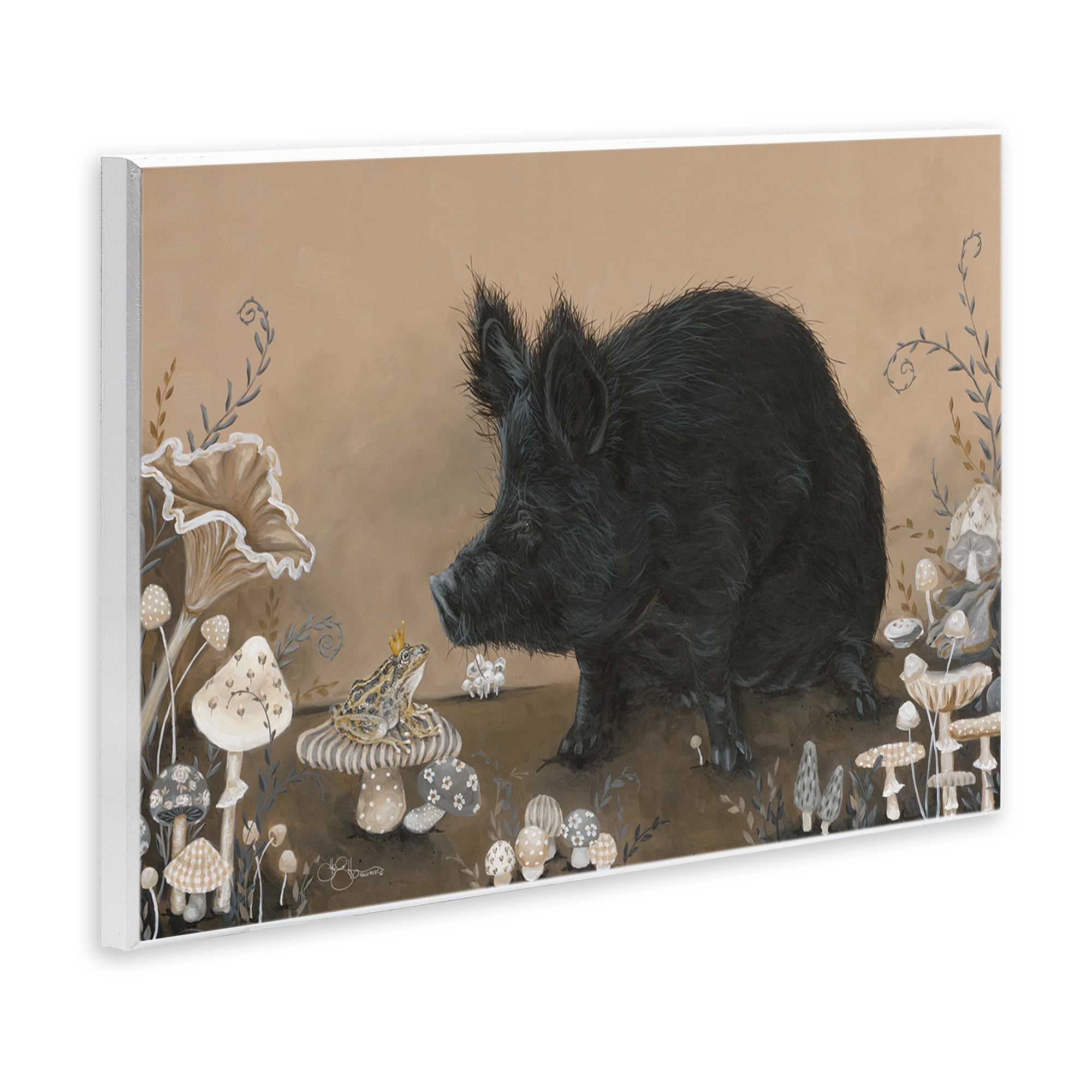 Stupell Industries Hog & Frog with Mushrooms Animals & Insects Painting Unframed Art Print Wall Art, 19 x 13