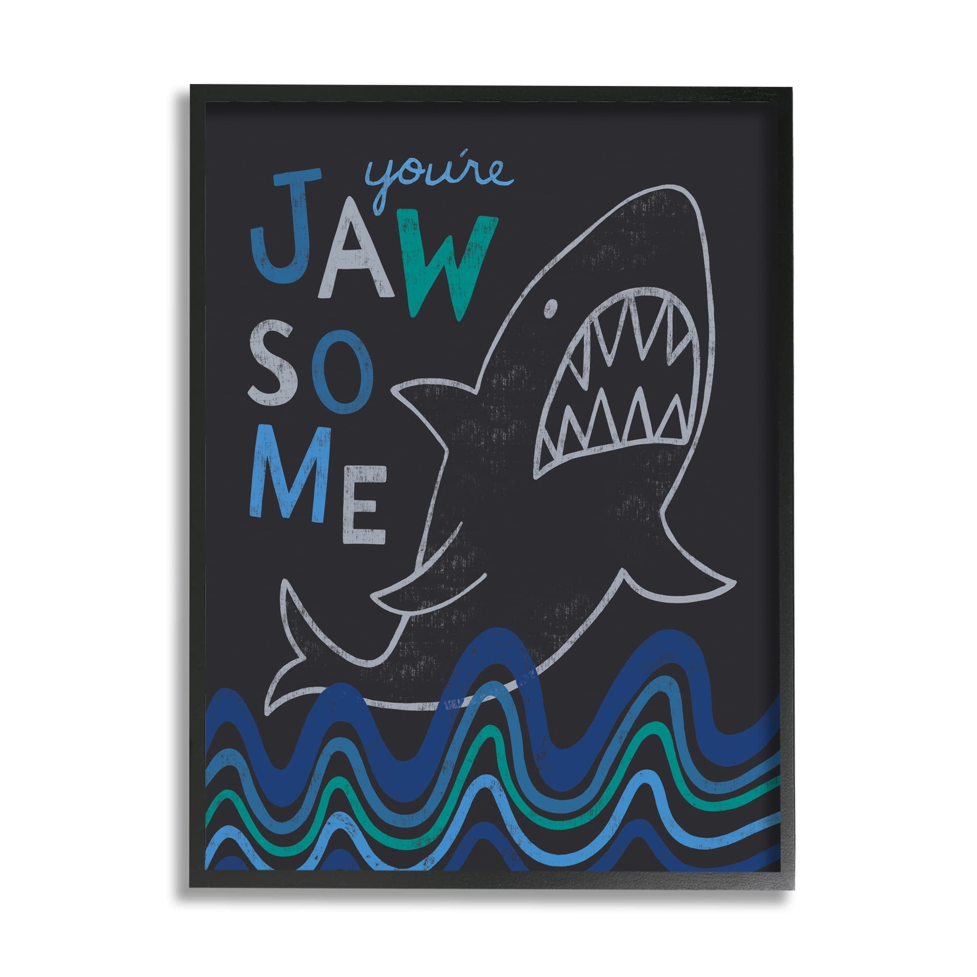 Stupell Industries You're Jawsome Witty Shark Phrase Ocean Waves Stripes Framed Wall Art, 16 x 20, Design by Nina Seven