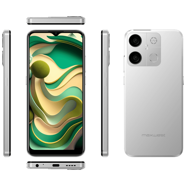 Maxwest Gravity G64 | 6.5" 60Hz HD+ IPS Display | 128GB (4GB+ 4GB) 8GB Dynamic RAM) | 16MP AI Rear | 8MP AI Front | 4000mAh Battery | Octa Core | Unlocked Cell Phone (Dual-SIM) | Brand-New | Silver