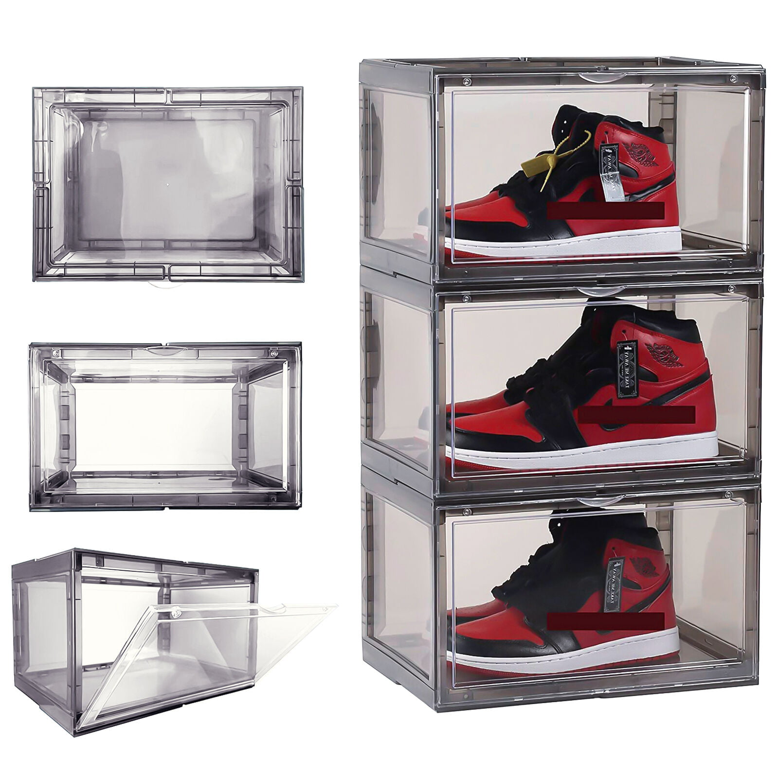 2pack  magnetic drop side shoe box storage containers sneaker storage shoe box 