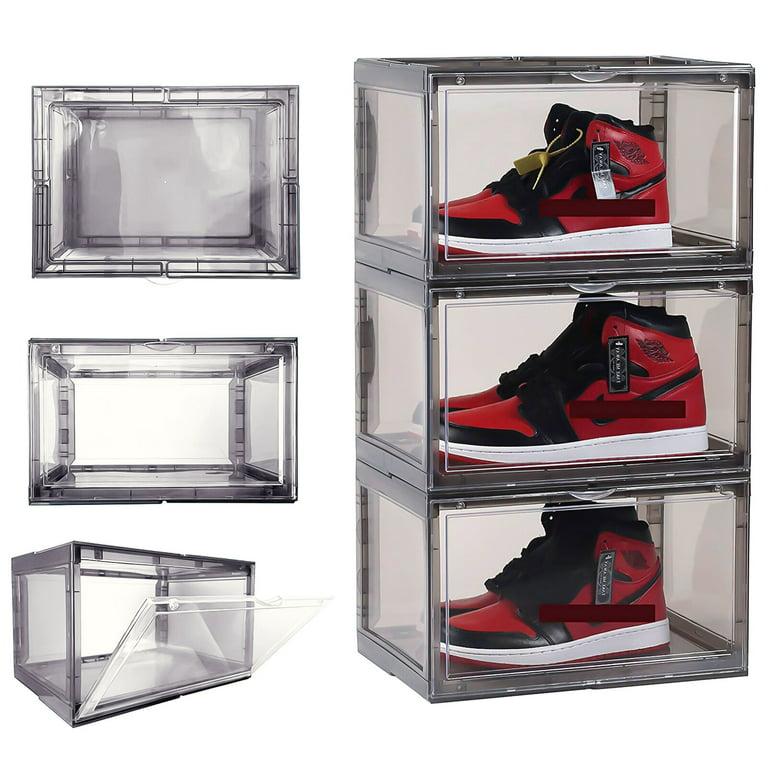 Stackable Shoe Box Magnetic Plastic Sneaker Storage Container Drop Side 