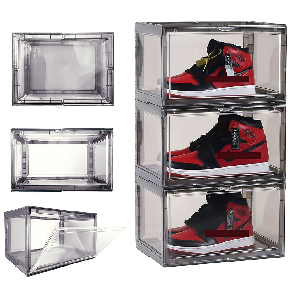 Stackable Shoe Box Plastic Sneaker Storage Container Drop Side