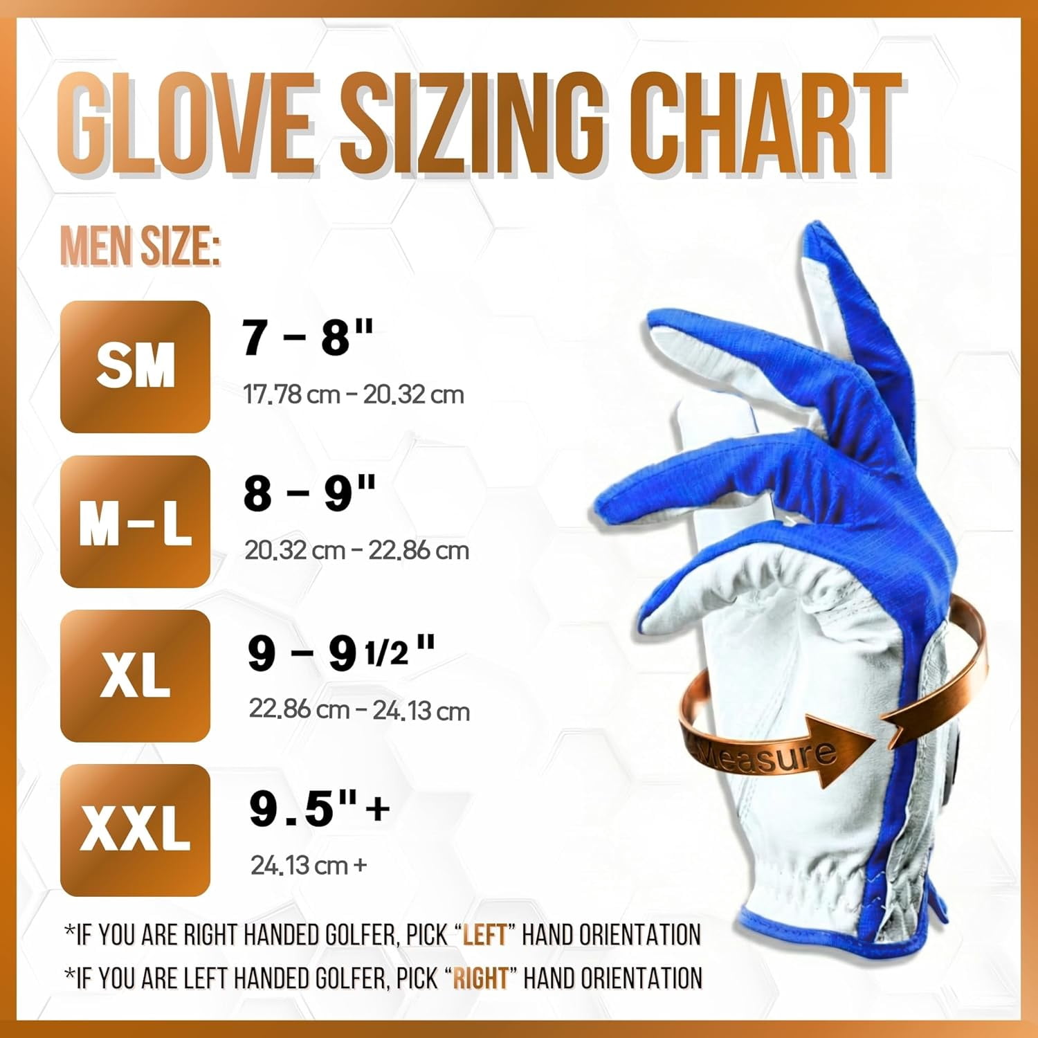 Copper Tech Golf Gloves Men (2 Pack)| Copper Compression Joint Support | Flexible & Comfortable Fit with AAA Leather (White/Royal Blue, X-Large, Left)