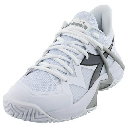 Diadora Men`s B.Icon 2 AG Tennis Shoes White and Silver ( 8 )