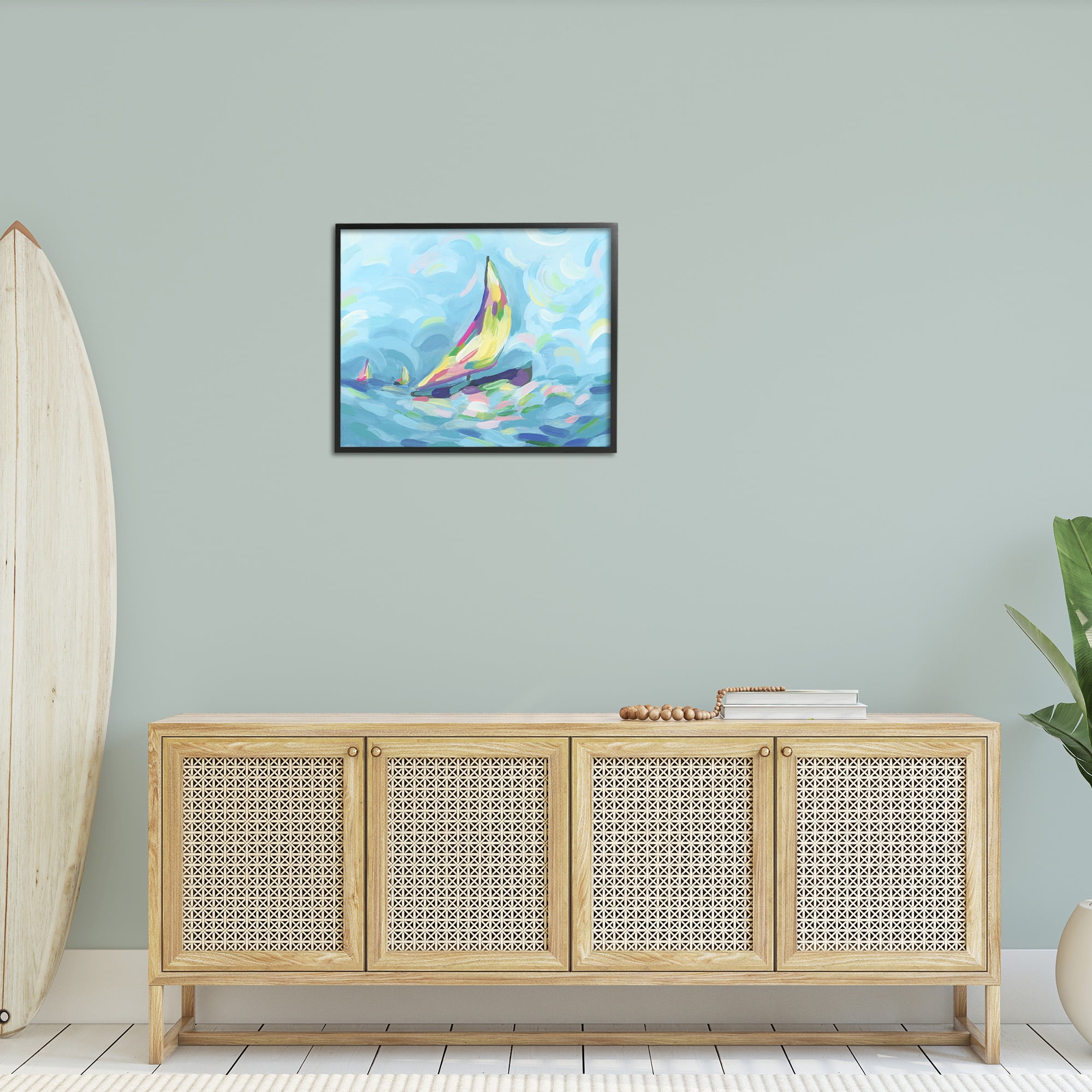 Stupell Industries Abstract Sailboat View Nature Painting Black Framed Art Print Wall Art, 30 x 24