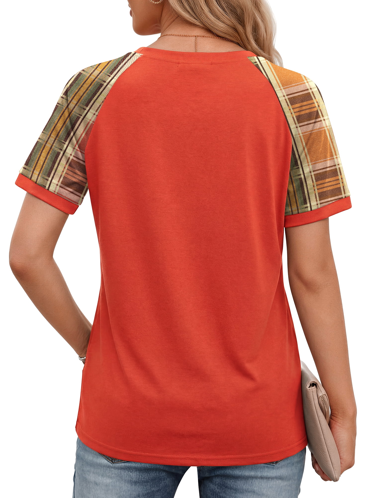 Fantaslook Color Block T Shirts for Women Crewneck Short Sleeve Tops Summer Blouses Fashion Clothes