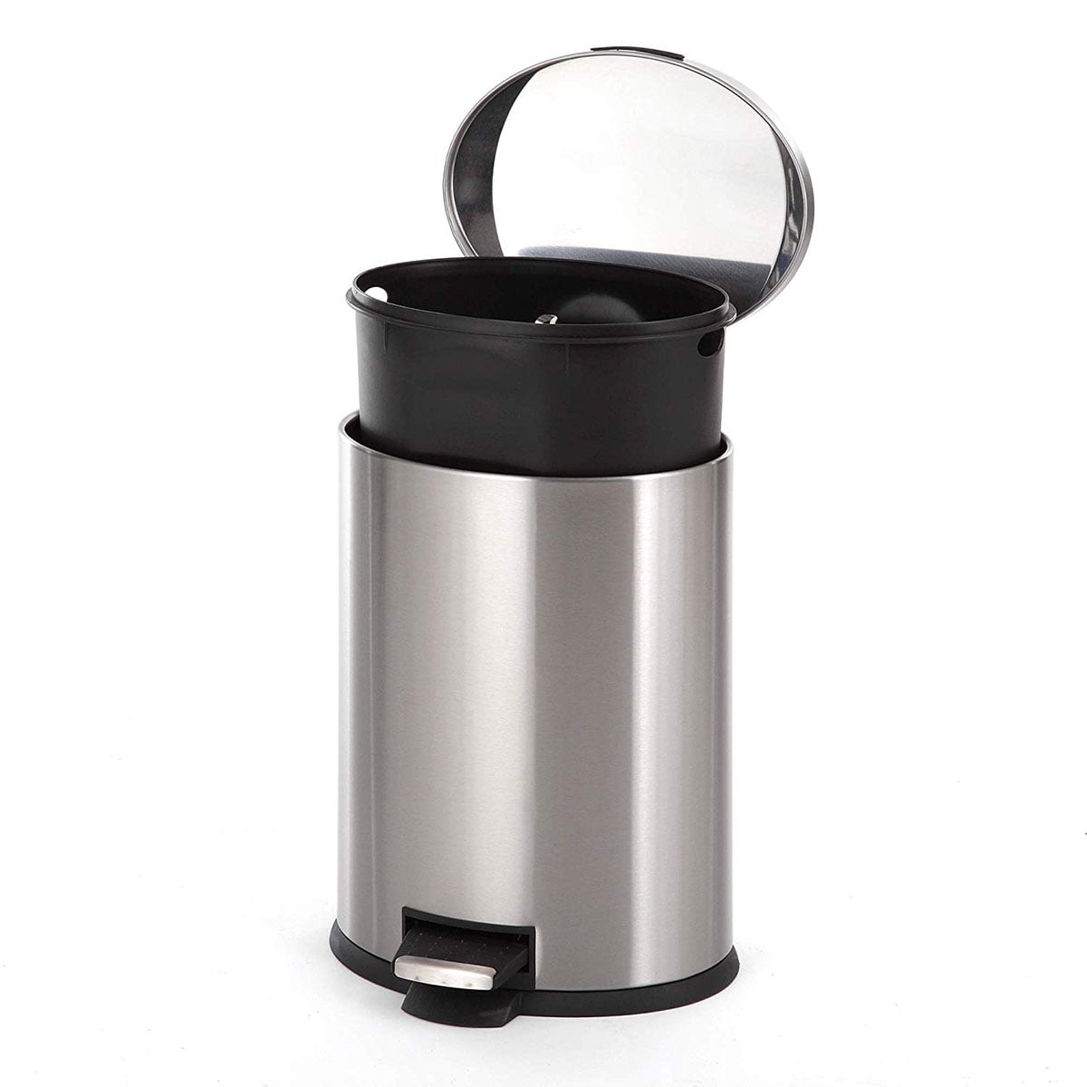 12 Liter Home Zone Stainless Steel Kitchen Trash Can with Oval Design and Step Pedal 3 Gallon Storage with Removable Plastic Trash Bin Liner Silver