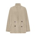 thumbnail image 3 of Women's Fuzzy Fleece Sweatshirts Casual Mock Neck Sweaters Relaxed Fit Fashion Shirt Jacket Tops Outdoor Collared Shacket (2XL, Khaki), 3 of 6