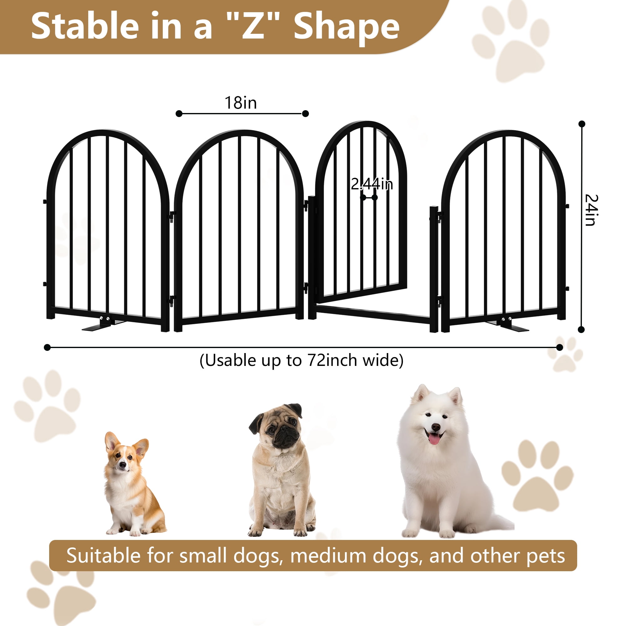 CBJCBJ Indoor Pet Gate, 4 Panel Folding Dog Gate , 24"H Freestanding Metal Pet Fence for Cats and Dogs ,Black