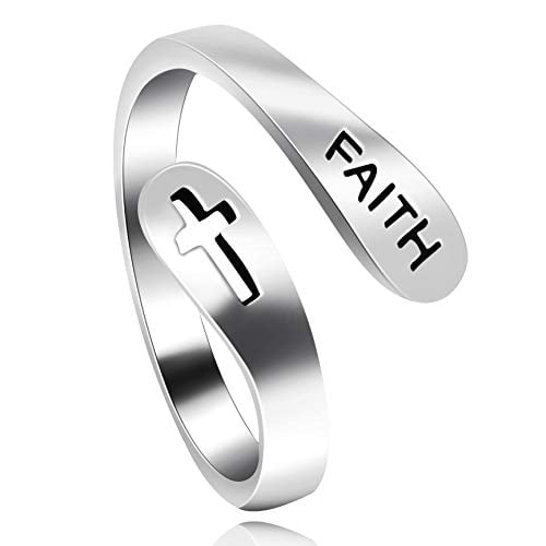 Uloveido Adjustable 925 Sterling Silver Cross Faith Ring for Women and