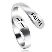 Uloveido Adjustable 925 Sterling Silver Hollow Cross Faith Ring for Girls, Christian Finger Open Rings, Religion Jewelry Y531 (Platinum)