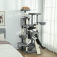 thumbnail image 2 of 68.5in Multi-Level Cat Tree Tower, Dark Gray Cream White Cat Condo with 2 Condos 3 Hammocks Sisal Posts, Stable Cat Activity Center for 2-3 Cats Up to 11 lbs Each, 2 of 7