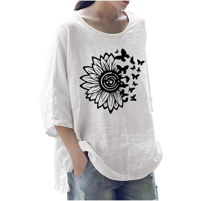 Camiseta holgada de manga 3/4 con cuello redondo y estampado a la moda para mujer Fridja fjkfkj3481