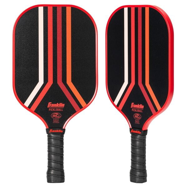 Franklin Sports 15.7'' Rove Traditional Pickleball Paddle - Black/Red/Orange: Fiberglass Construction, 4" Grip