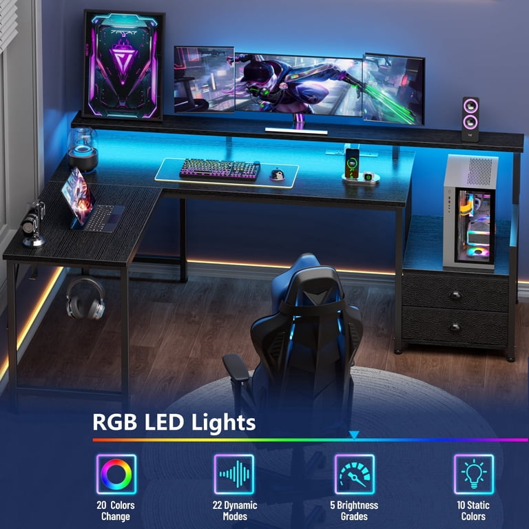 Satifur 66 Inch L-Shaped Gaming Desk with LED Lights photo 6