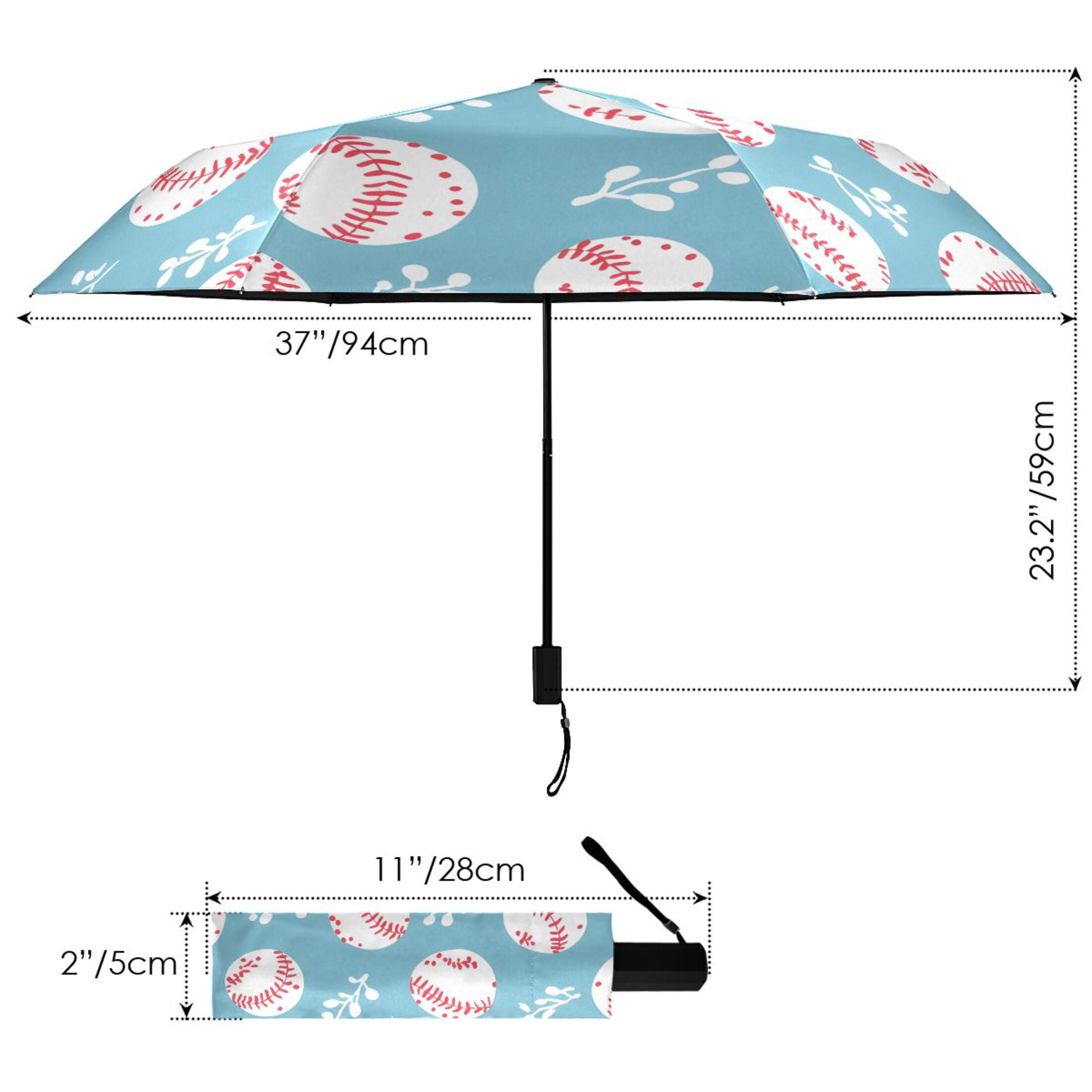 ALAZA Baseball Cute Leaf UPF 50+ Compact Folding Umbrella for Rain Travel Umbrella Packable