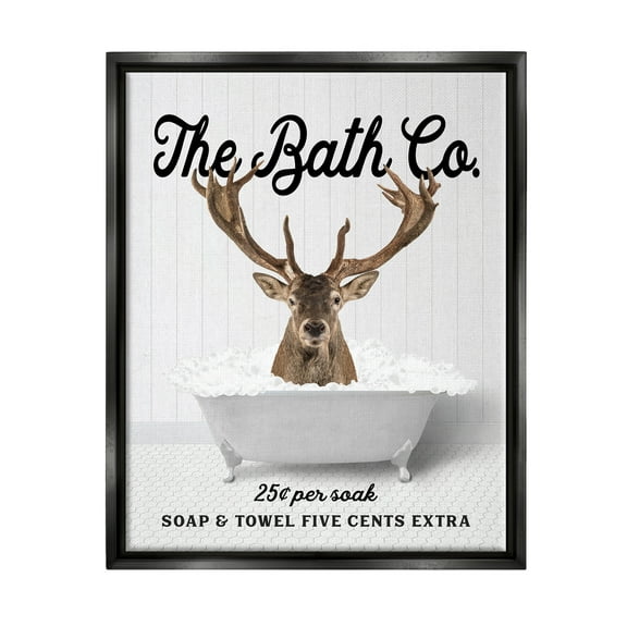 Stupell Industries Bubble Bathtub Deer Animals & Insects Painting Black Floater Framed Art Print Wall Art, 17 x 21